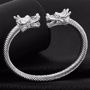 Dragon Viking Sterling Silver Plated Stainless Steel Bangle Cuff Bracelet